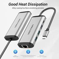 Концентратор Vention USB-C 3-Port, RJ-45, PD, 0.15 m (TGDHB)