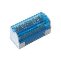 Нульова шина на DIN рейку у пластиковому корпусі 2х11 отворів 125А синя