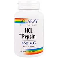 Пробиотики Solaray Бетаин HCL и Пеппсин, HCL with Pepsin, 650 мг, 100 вегетариа (SOR-04814)