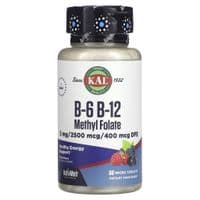 Витамин KAL Витамины B6+B12 и метилфолат, вкус ягод, B-6 B-12 Methyl Folate, 60 мы (CAL-29151)