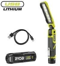 Ліхтар інспекційний акумуляторний Ryobi USB Lithium RLI4-120G, 4В, 2А·год, 650лм, 3 режими, магніт, затискач 0.17кг