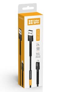Кабель USB - Lightning, ColorWay, черный, 1 м, 2.4A, плетеный нейлон (CW-CBUL063-BK)