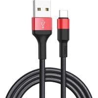 Кабель HOCO X26 USB to Type-C 2A, 18W 1m, nylon,  aluminum connectors, Black+Red