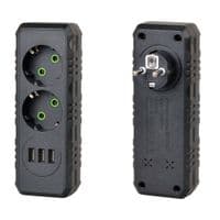 Розетка трійник із заземленням F102-Black, 2 розетки+3USB(1А), 2500W, 10A, 110-250V~Max, Blister