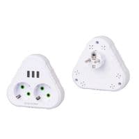 Розетка трійник із заземленням F202-White, 2 розетки+3USB(1А), 2500W, 10A, 110-250V~Max, Blister