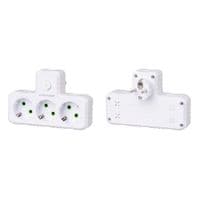 Розетка трійник Т-подібний із заземленням F301-White, 3 розетки, 2500W, 10A, 110-250V~Max, Blister