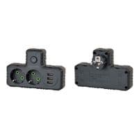 Розетка трійник Т-подібний із заземленням F302-Black, 2 розетки+3USB(1А), 2500W, 10A, 110-250V~Max, Blister