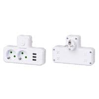 Розетка трійник Т-подібний із заземленням F302-White, 2 розетки+3USB(1А), 2500W, 10A, 110-250V~Max, Blister