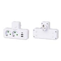 Розетка трійник Т-подібний із заземленням F303-White, 2 розетки+2USB+1Type-C, 2500W, 10A, 110-250V~Max, Blister