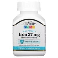 Вітамін 21st Century Залізо Високоефективне, 27 мг, High-Potency Iron, 110 таблеток (CEN-22690)