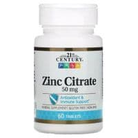 Витаминно-минеральный комплекс 21st Century Цитрат цинка, 50 мг, Zinc Citrate, 60 таблеток (CEN-28026)