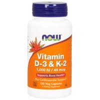 Витамин Now Foods Витамин D3 и К2, Vitamin D3&K-2, 1,000 ME/45 мкг, 120 ка (NOW-00369)