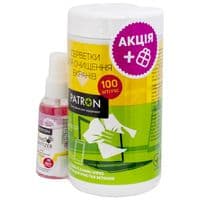 Набір чистячий Patron: серветки чистячі для екранів, туба, 100 шт + спрей-антисептик спиртовий (F3-050)