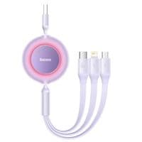 Кабель Baseus Bright Mirror 2 Series Retractable 3-in-1 Fast Charging  Data Cable USB to M+L+C 66W 1.1m Purple