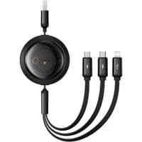 Кабель Baseus Free2Draw Retractable Crystal Fast Charging Data Cable USB to M+L+C 3.5A 1.1m Cluster Black