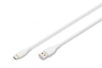 Кабель USB-A > USB-C заряджання/синхронізації, DIGITUS, 1м, USB 2.0, 60W, силіконовий, білий
