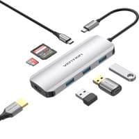 Хаб Vention USB-C to HDMI/USB 3.0x3/SD/TF/PD Docking Station Gray 0.15M Aluminum Alloy Type