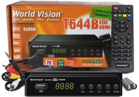 TV-тюнер зовнішній автономний World Vision T644B, Black, H.265, AC3, DolbyDigital, DVB-T2/T/C, FM тюнер, IPTV, DLNA, Stalker, 7 кнопок, дисплей, 2хUSB, металевий корпус, пульт що навчається для керування ТВ, вбудований блок живлення, CPU-GX6706