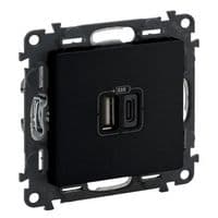 Зарядний пристрій з двома USB-роз'ємами тип А+типС Valena LIFE , 240V, 5V, 3A,  матовий чорний