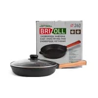 Сковорода Brizoll Optima чугунная с ручкой и стеклянной крышкой 260х40 мм (O2640-P-C)