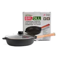 Сковорода Brizoll Optima чугунная с ручкой и стеклянной крышкой 260х60 мм (O2660-P-C)