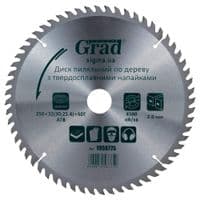 Круг отрезной Grad по дереву с твердосплавными напайками 250×32(30;25.4)×60T GRAD (1958775) (1958775)