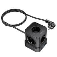 Сетевой фильтр HOCO NS8 на 5 розеток + 3 USB + USB-C, 20W, кабель 1.1м, 220В, Black, Box