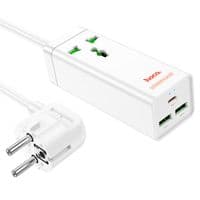 Мережевий фільтр HOCO AC9A на 1 розетку + 2 USB+USB-C, 30W, 220В, кабель 1,5м, White, Box