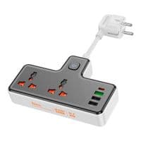 Сетевой фильтр HOCO AC12A на 2 розетки + 3 USB + USB-C, 30W, кабель 1м, 220В, Black, Box