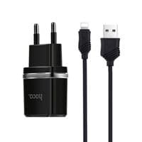 Мережевий зарядний пристрій Hoco C12 Smart 2.4A 2USB + кабель Lightning Black (S23146) + кабель Lightning