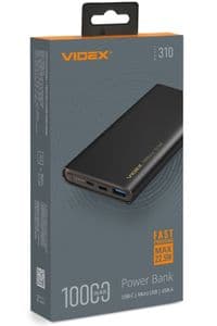 Универсальная мобильная батарея 10000 mAh, Videx VPB-310, Black, 22.5 Вт, 1xType-C (PD3.0)/1xUSB (QC3.0), LED индикатор заряда (VPB-310-B)