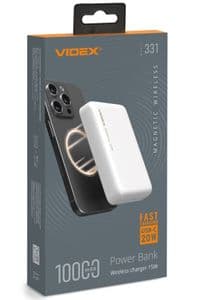 Универсальная мобильная батарея 10000 mAh, Videx VPB-331, White, 20 Вт, 1xType-C (PD3.0)/беспроводная (15 Вт), LED индикатор заряда (VPB-331-W)