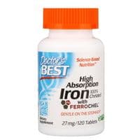Минералы Doctor's Best ¶Хелатное железо, High Absorption Iron, 27 мг, 120 таблеток (DRB-00459)