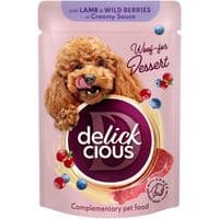 Влажный корм для собак Delickcious Хлопья с ягнятиной и лесными ягодами в сливочном соусе 80 г (4820269141858)