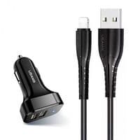 Автомобільний зарядний пристрій Usams U35 (2xUSB, 2.1A) Black (6958444985961) + кабель Lightning