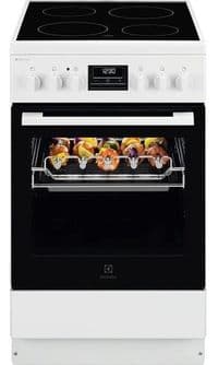 Плита Electrolux электрическая стеклокерамическая, 57л, 50x60см, дисплей, конвекция, мангольная подставка, белый
