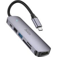 Кабель-перехідник HOCO HB28 Type-C multi-function converter (HDTV+USB3.0+USB2.0+SD+TF+PD) Metal Gray