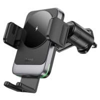 Тримач для мобільного з БЗУ HOCO HW13 Speed Wireless Fast Charging Car Holder (Air Outlet) Black Metal Gray