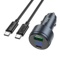 Автомобильное зарядное устройство HOCO Z57B Glorious 63W dual-port digital display PD45W+QC3.0 car charger set (C to C) Metal Gray