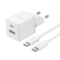 Сетевое зарядное устройство Baseus Palm Fast Charger C+U 30W EU Moon White (with Baseus Mini White Cable USB-C to USB-C 60W (20V/3A) 1m Moon White)