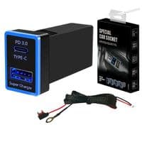 АЗУ врезная 60W-D01T03-Fuse, PD+QC, Type-C: 30W, USB: 30W, LED подсветка, комплект проводов под пайку с предохранителем, 33x22х58mm, Black