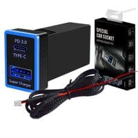 АЗУ врезная 60W-D01T03-S, PD+QC, Type-C: 30W, USB: 30W, LED подсветка, комплект проводов под пайку, 33x22х58mm, Black