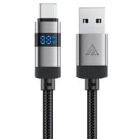 Кабель ACEFAST C15-04 USB-A до USB-C цинкового сплаву з цифровим дисплеєм, плетений зарядний кабель для передачі даних, чорний