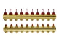 Розподільний колектор Danfoss FHF-F, 10+10 контурів, з ротаметрами, латунь