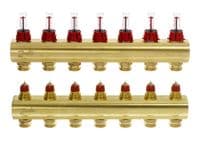 Распределительный коллектор Danfoss FHF-F, 7+7 контуров, з ротаметрами, латунь
