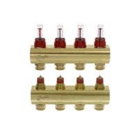 Распределительный коллектор Danfoss FHF-F, 4+4 контури, з ротаметрами, латунь