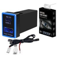 АЗУ врезное 60W-D01T03-С, PD+QC, Type-C: 30W, USB: 30W, LED подсветка, комплект проводов с разъемами, 33x22х58mm, Black