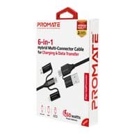 Кабель Promate USB + USB Type-C - Lightning + micro USB + USB Type-C (M/M), 3 А, 60 Вт, 1.2 м, PentaPower Black (pentapower.black)