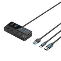 USB-хаб Vention USB 3.0 to USB 3.0 x4+USB C Hub With Individual Power Switches 1M Black (CHWBF)
