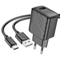 Зарядний пристрій HOCO CS21A Rich single port QC3.0 Charger Set (Type-C)(EU) Black